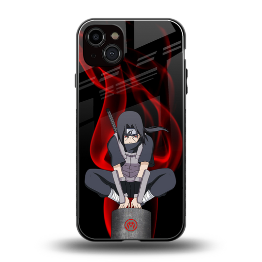 itachi uchiha back phone cover | glass case for iphone 15 plus