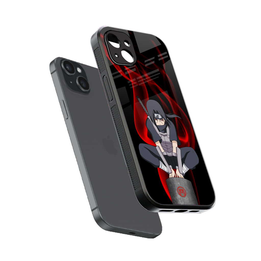 itachi uchiha back phone cover | glass case for iphone 14 plus