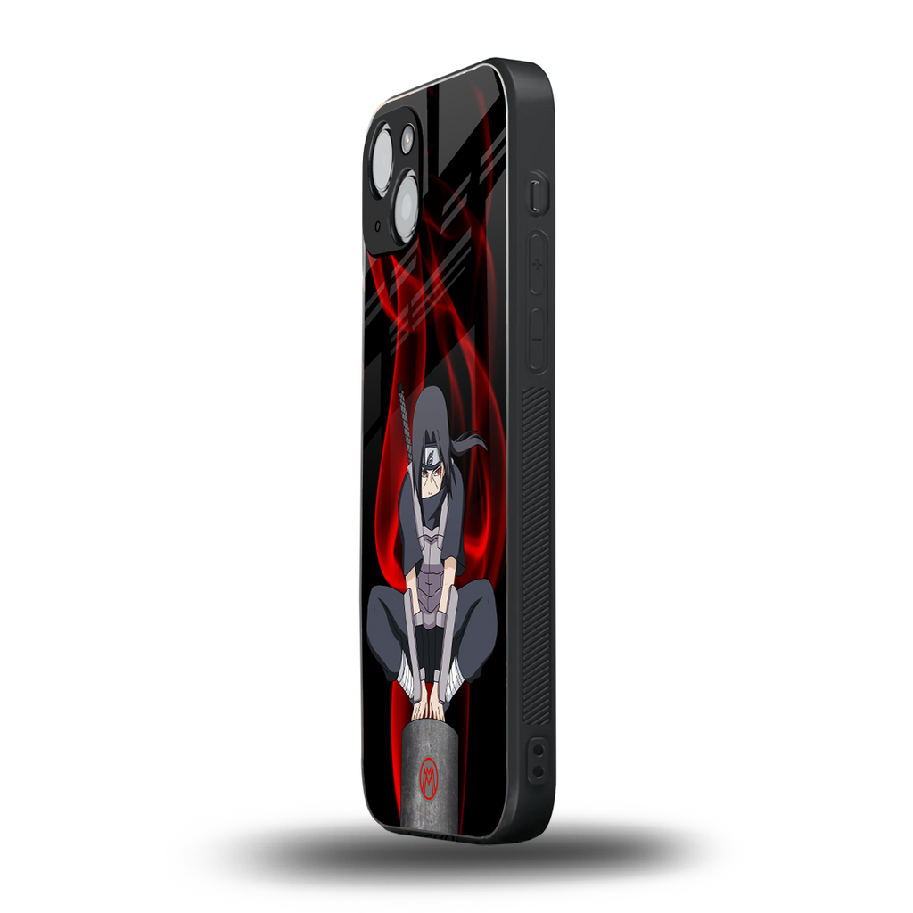 itachi uchiha back phone cover | glass case for iphone 14 plus
