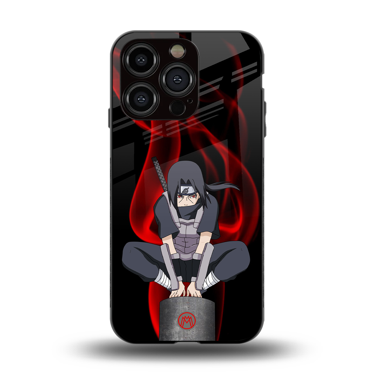 itachi uchiha back phone cover | glass case for iphone 15 pro