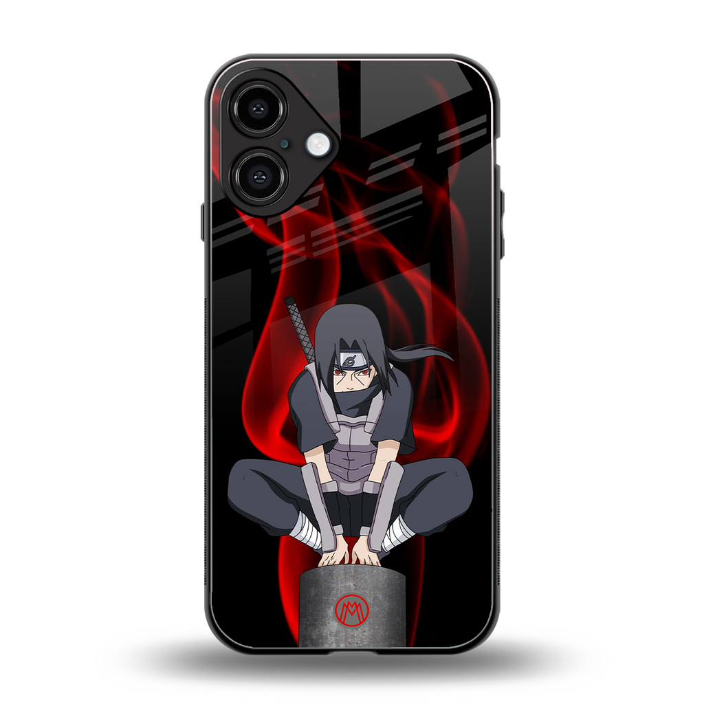 itachi uchiha back phone cover | glass case for iphone 16 plus