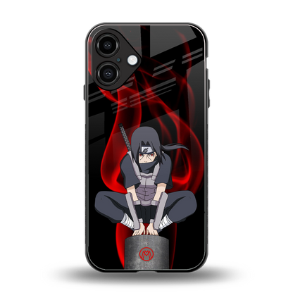 itachi uchiha back phone cover | glass case for iphone 16 plus