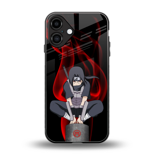 itachi uchiha back phone cover | glass case for iphone 16 plus
