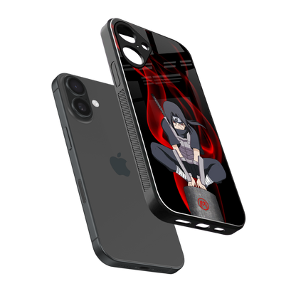itachi uchiha back phone cover | glass case for iphone 16 plus