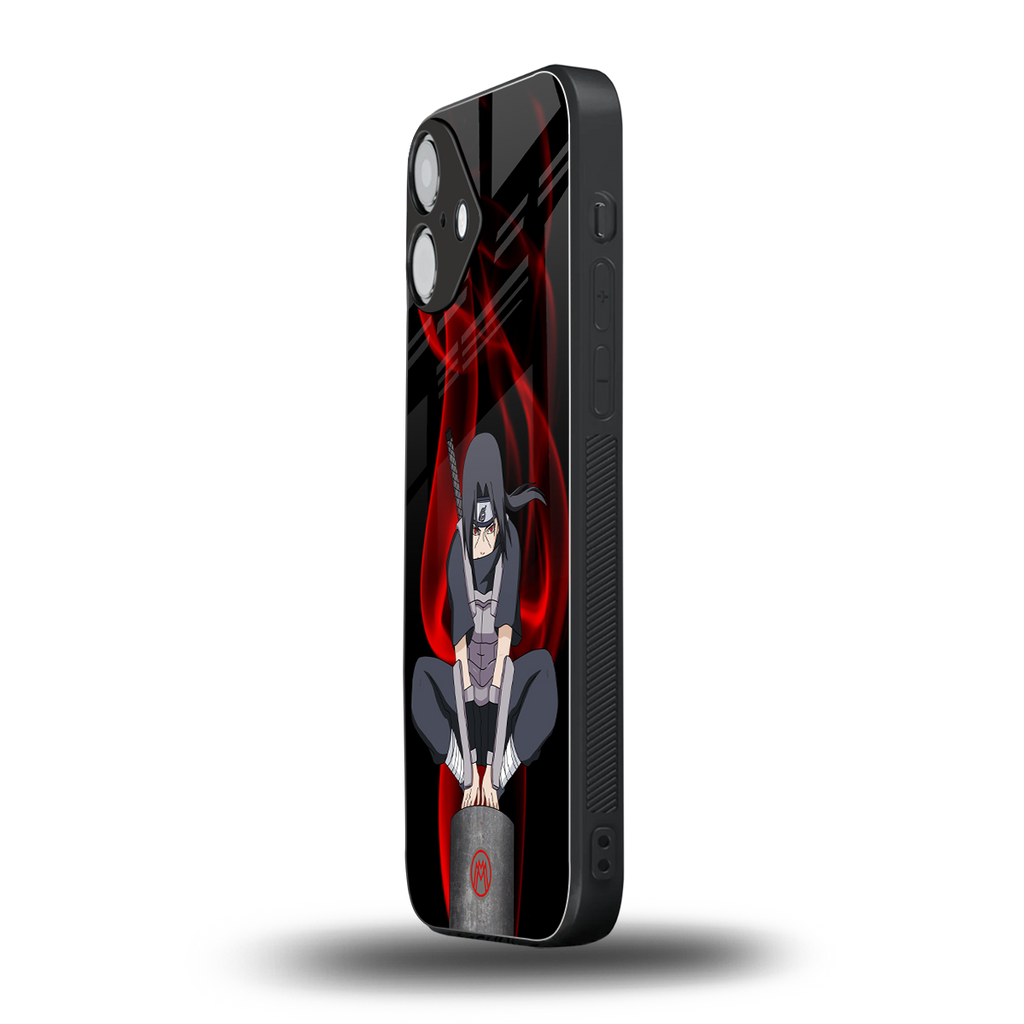 itachi uchiha back phone cover | glass case for iphone 16 plus