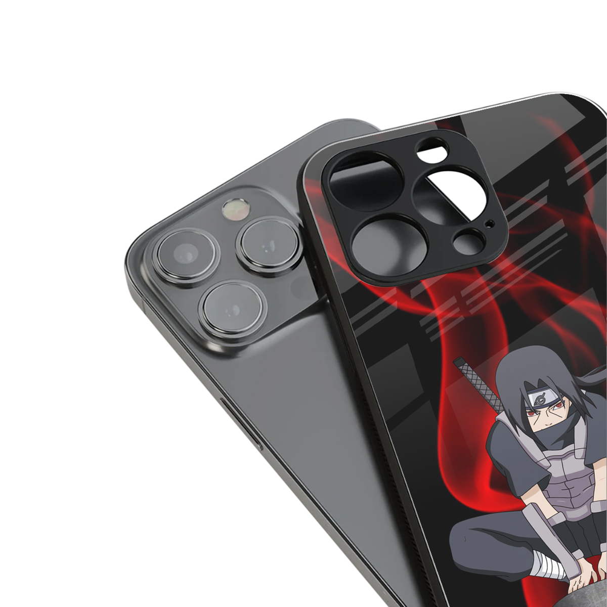itachi uchiha back phone cover | glass case for iphone 14 pro