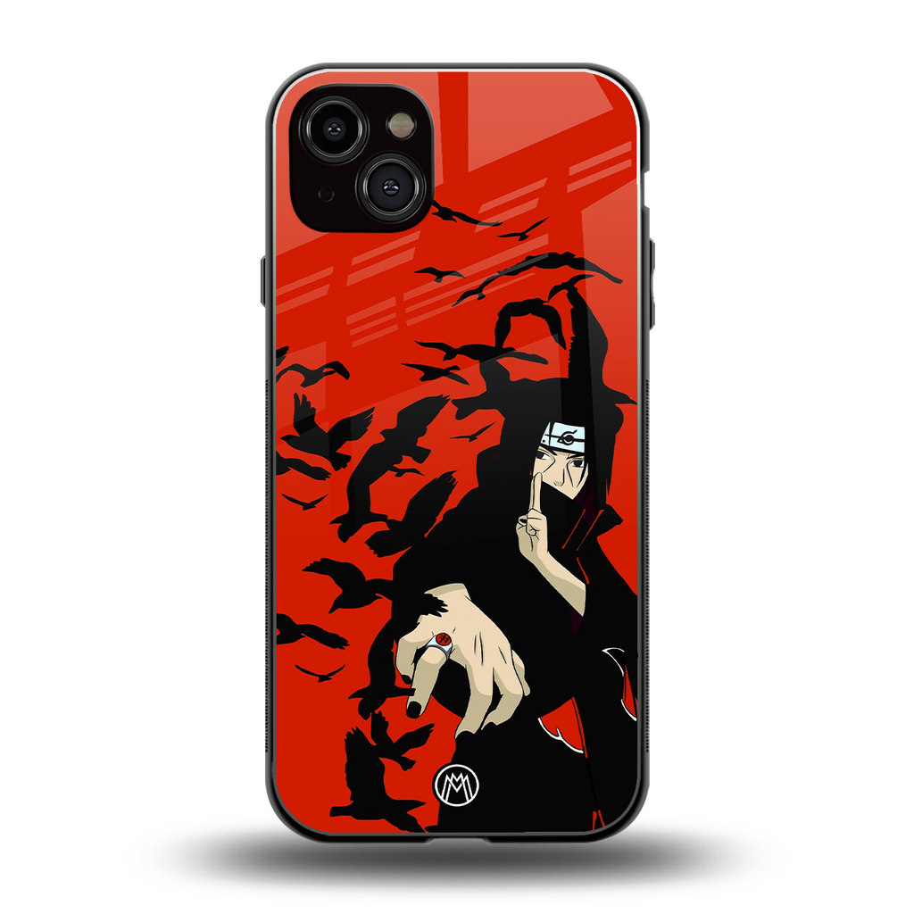 itachi uchiha red back phone cover | glass case for iphone 15 plus