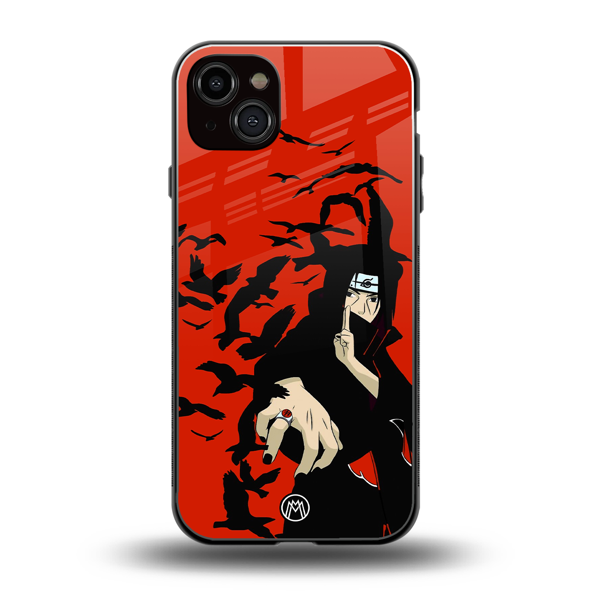itachi uchiha red back phone cover | glass case for iphone 15 plus