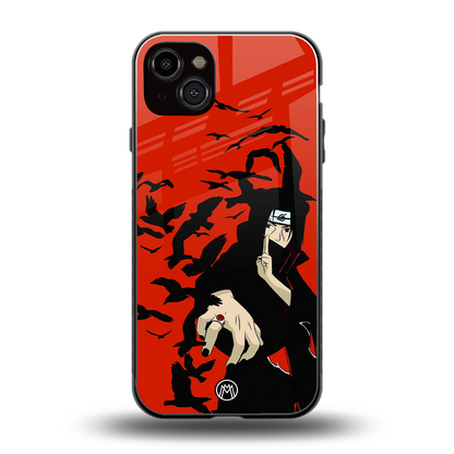 itachi uchiha red back phone cover | glass case for iphone 15 plus