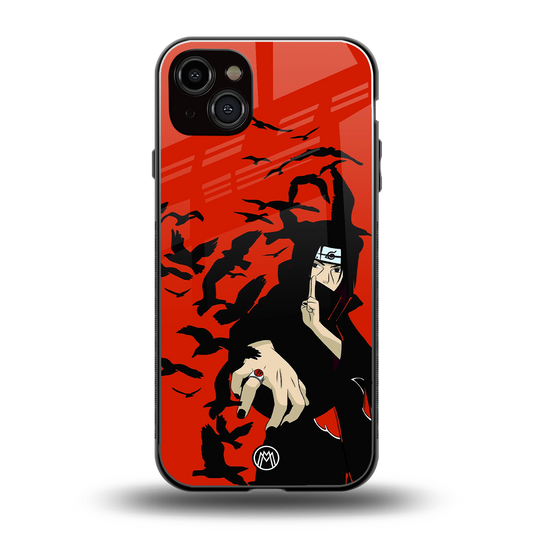 itachi uchiha red back phone cover | glass case for iphone 15 plus