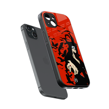 itachi uchiha red back phone cover | glass case for iphone 15 plus