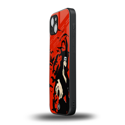 itachi uchiha red back phone cover | glass case for iphone 15 plus
