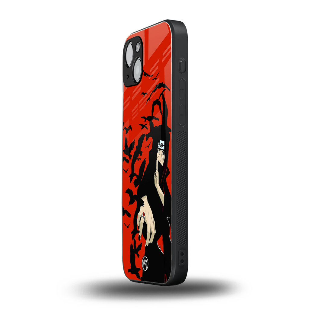 itachi uchiha red back phone cover | glass case for iphone 14 plus