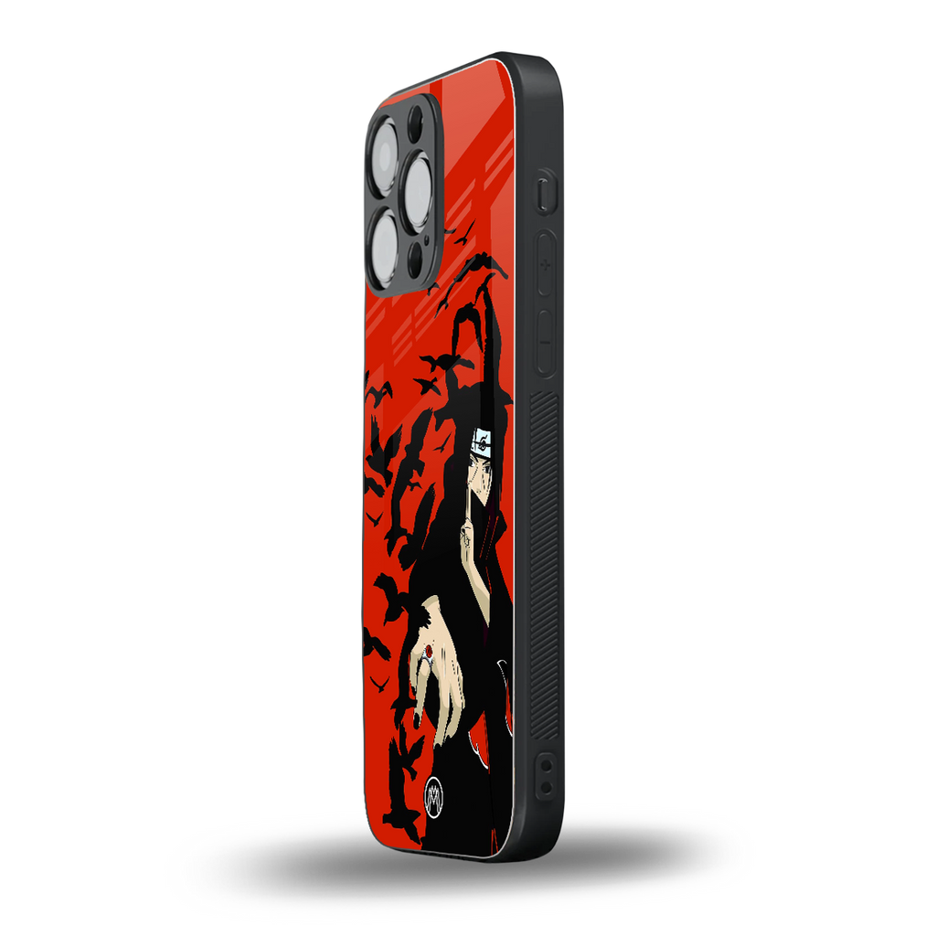 itachi uchiha red back phone cover | glass case for iphone 15 pro max