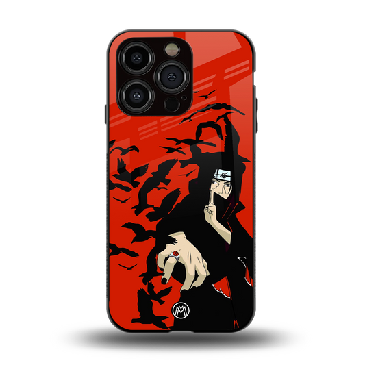 itachi uchiha red back phone cover | glass case for iphone 15 pro