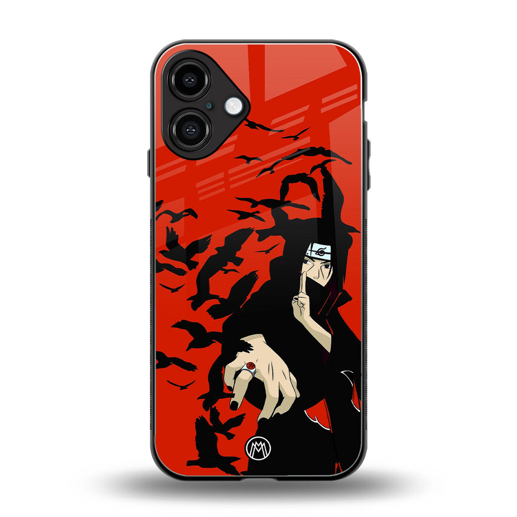 itachi uchiha red back phone cover | glass case for iphone 16 plus
