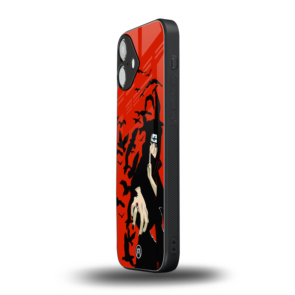 itachi uchiha red back phone cover | glass case for iphone 16 plus