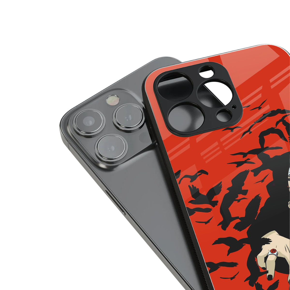 itachi uchiha red back phone cover | glass case for iphone 15 plus