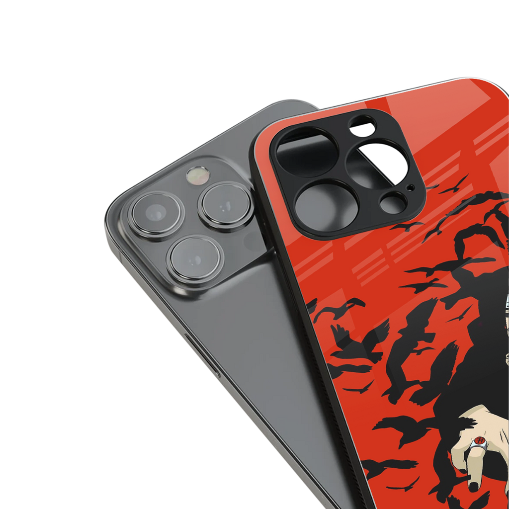 itachi uchiha red back phone cover | glass case for iphone 16 plus