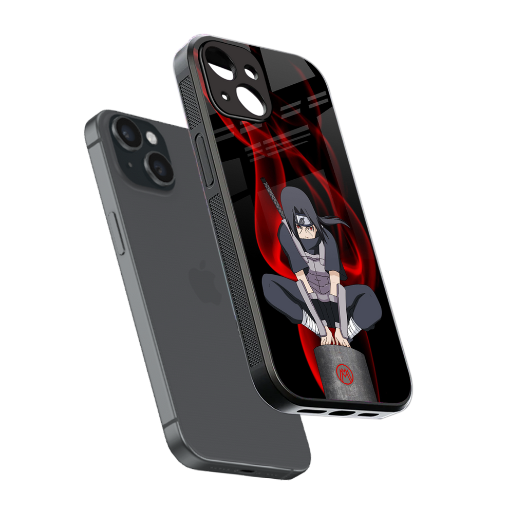 itachi uchiha back phone cover | glass case for iphone 15