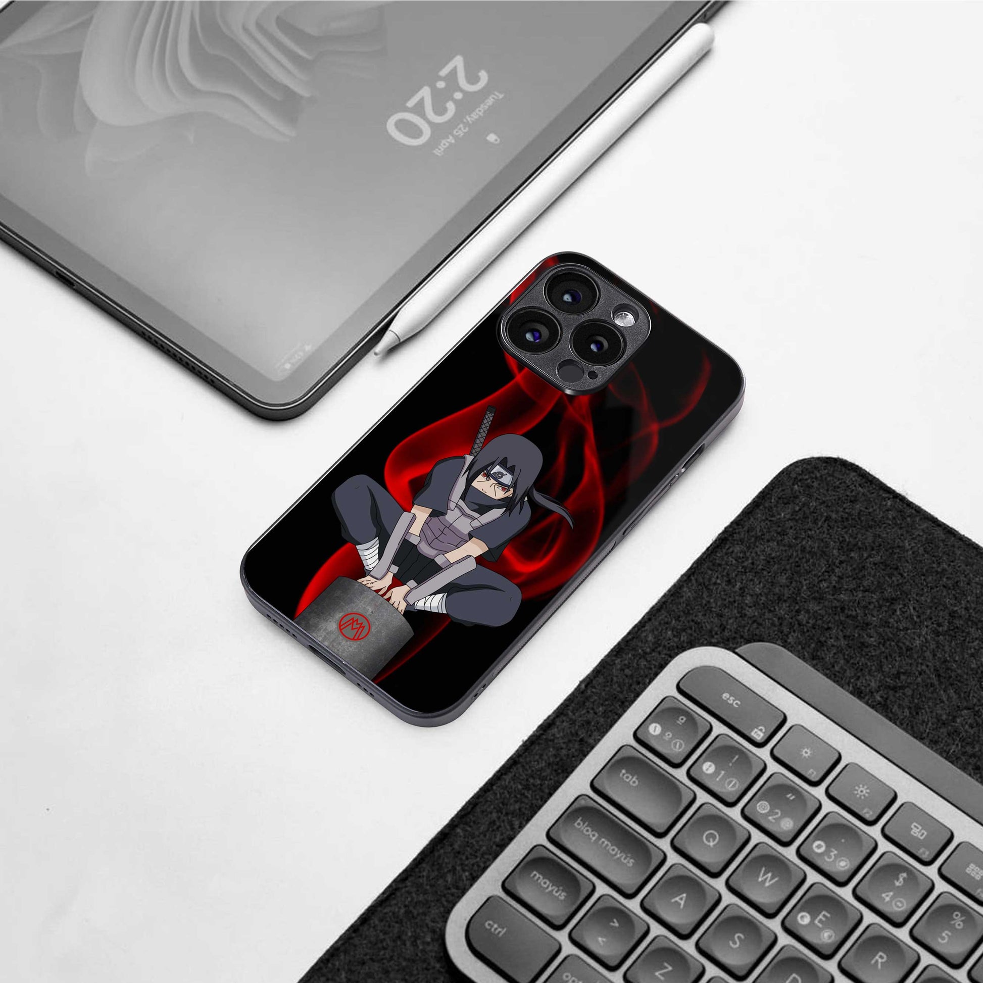 itachi uchiha back phone cover | glass case for iphone 16e
