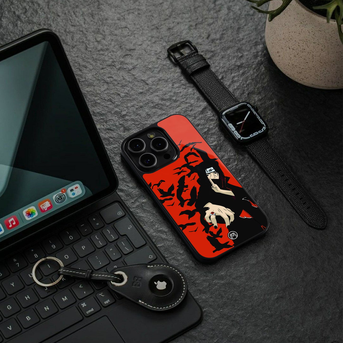 itachi uchiha red back phone cover | glass case for iphone 16 pro