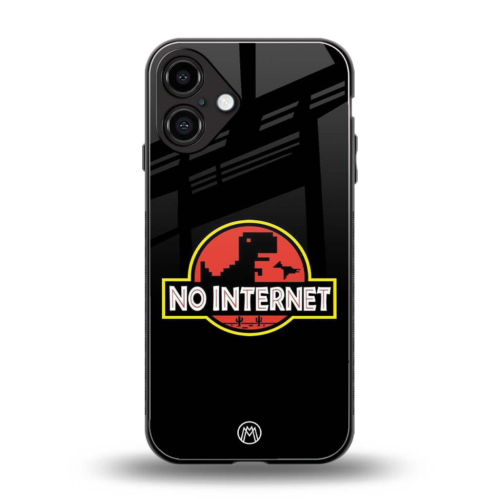 jurassic park no internet back phone cover | glass case for iphone 16 plus