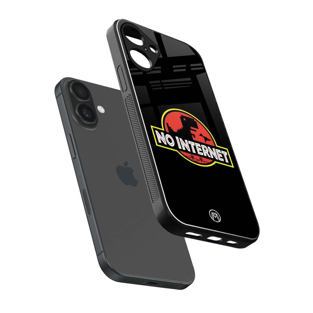 jurassic park no internet back phone cover | glass case for iphone 16 plus