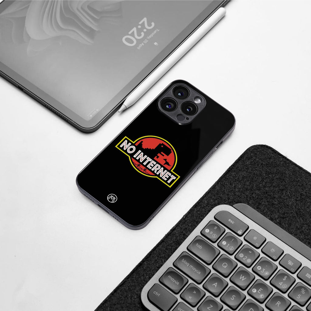 jurassic park no internet back phone cover | glass case for iphone 15 pro