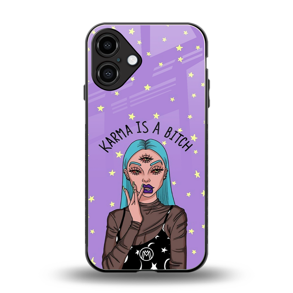 karma is a bitch back phone cover | glass case for iphone 16 plus