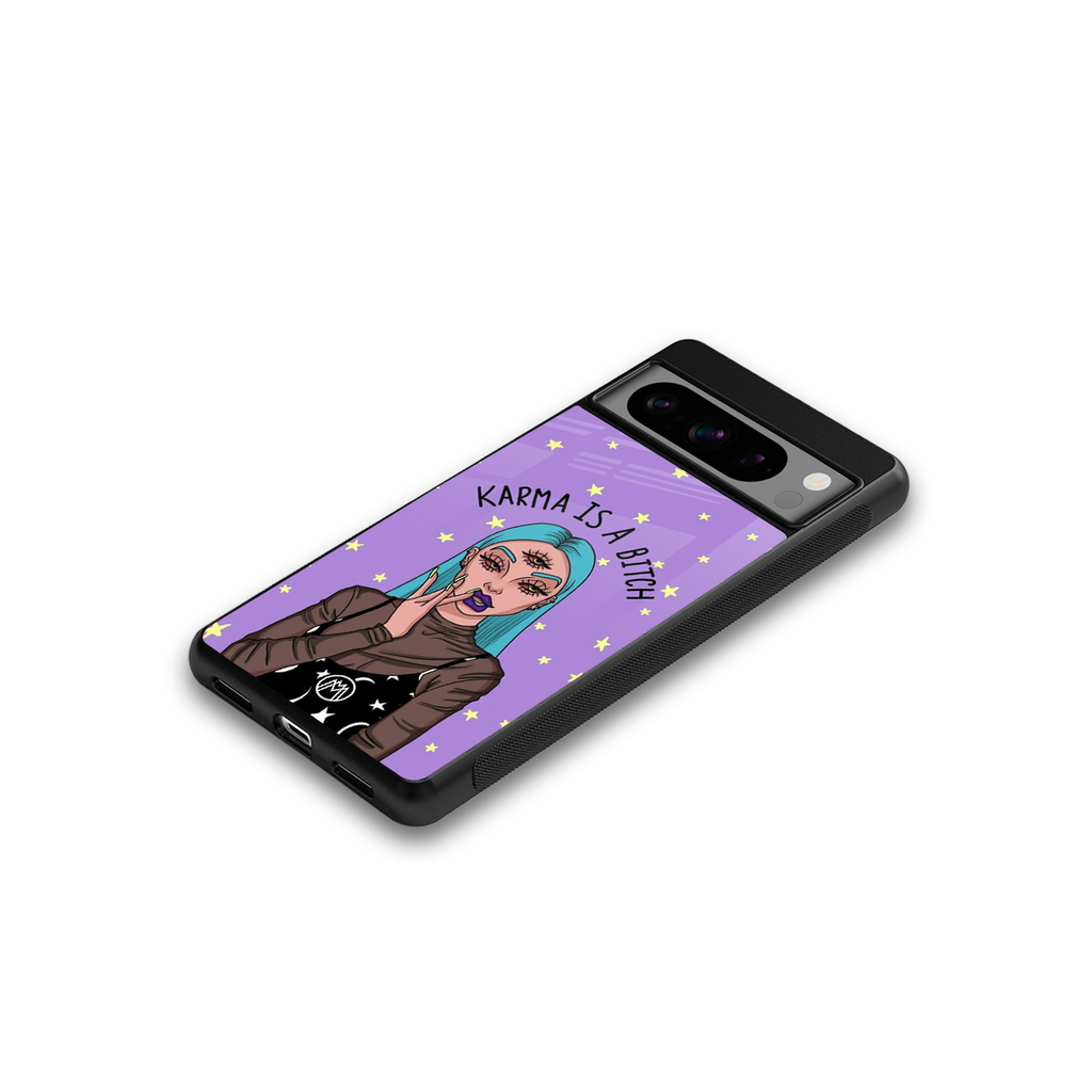 karma is a bitch back phone cover | glass case for google pixel 8 pro