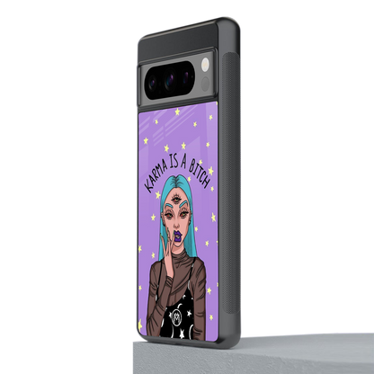 karma is a bitch back phone cover | glass case for google pixel 8 pro