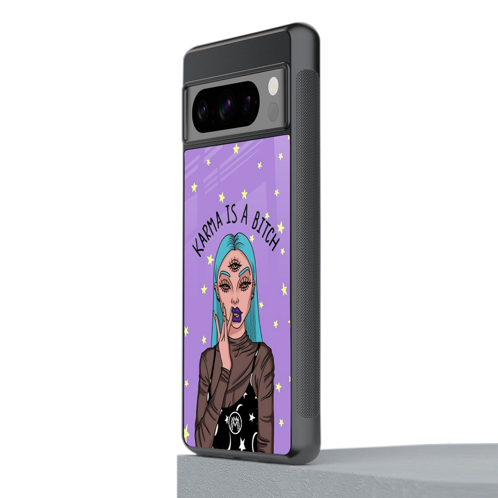 karma is a bitch back phone cover | glass case for google pixel 8 pro