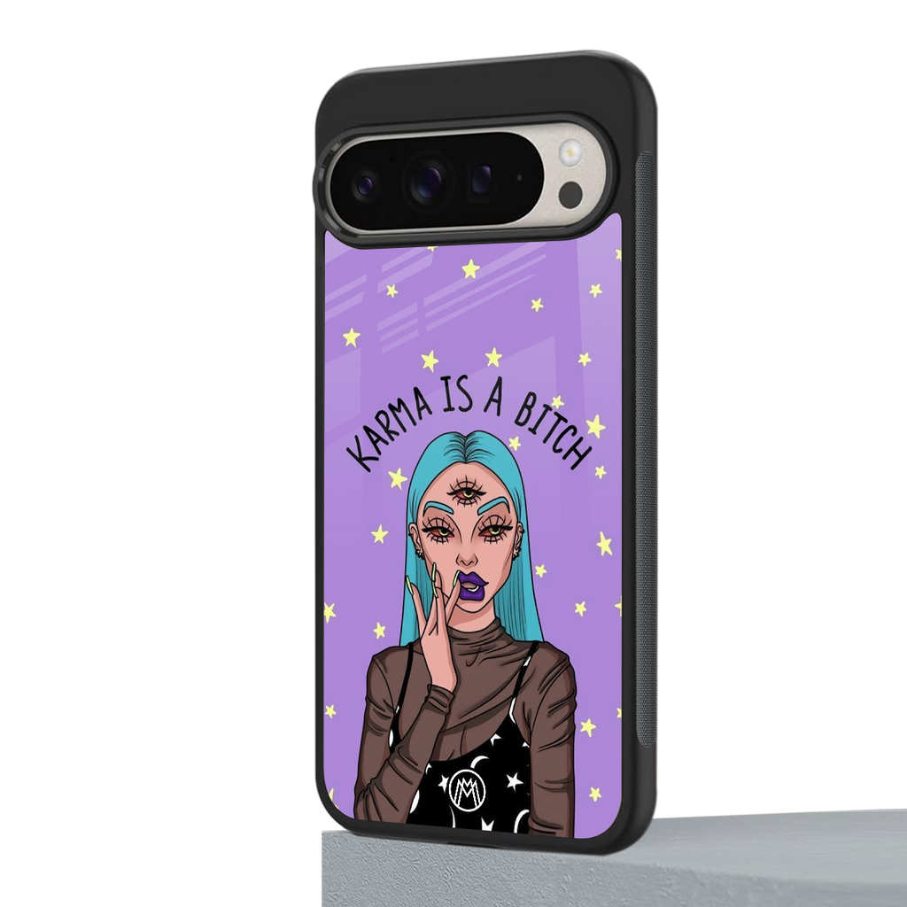 karma is a bitch back phone cover | glass case for google pixel 9 pro