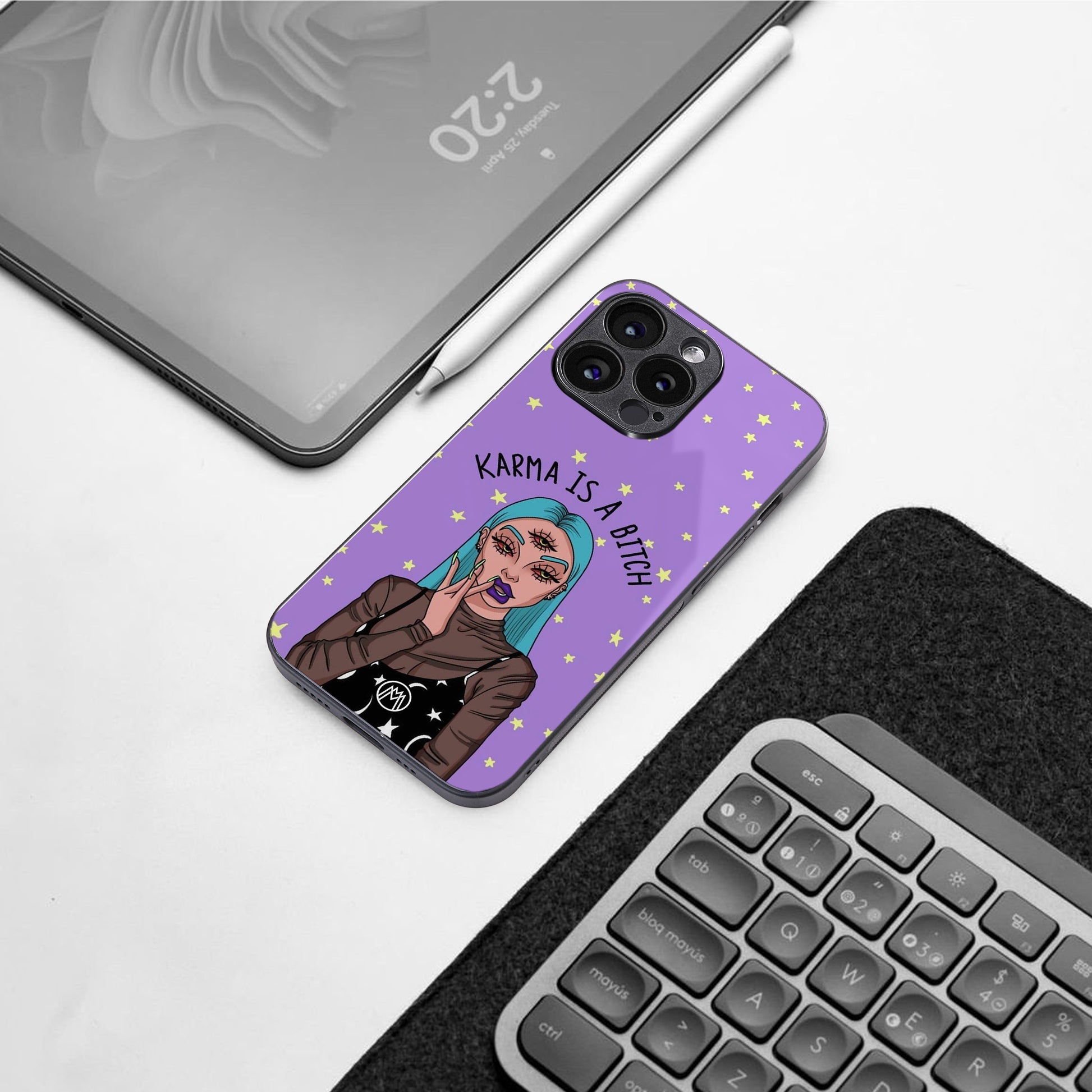 karma is a bitch back phone cover | glass case for iphone 16 pro