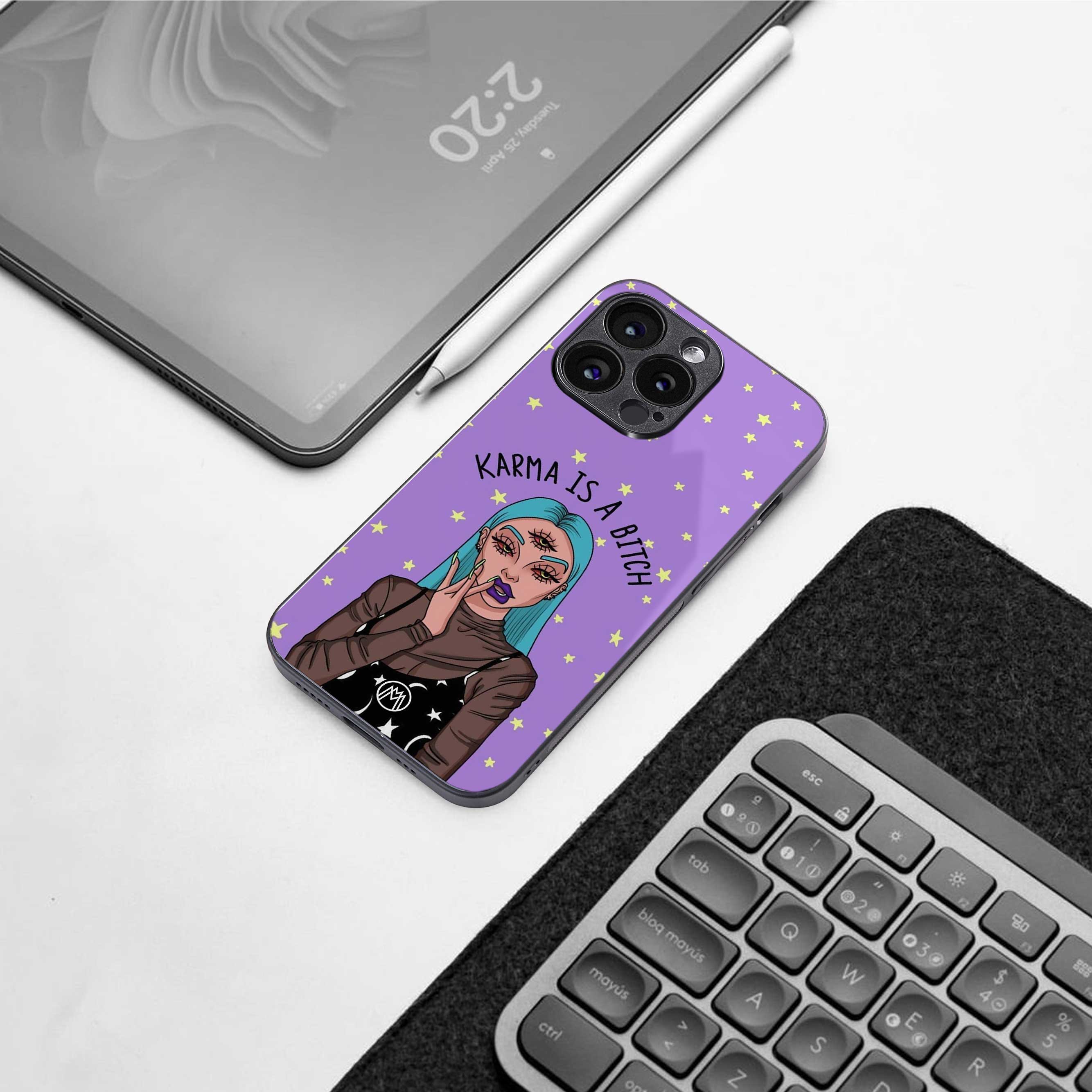 karma is a bitch back phone cover | glass case for iphone 14 pro max
