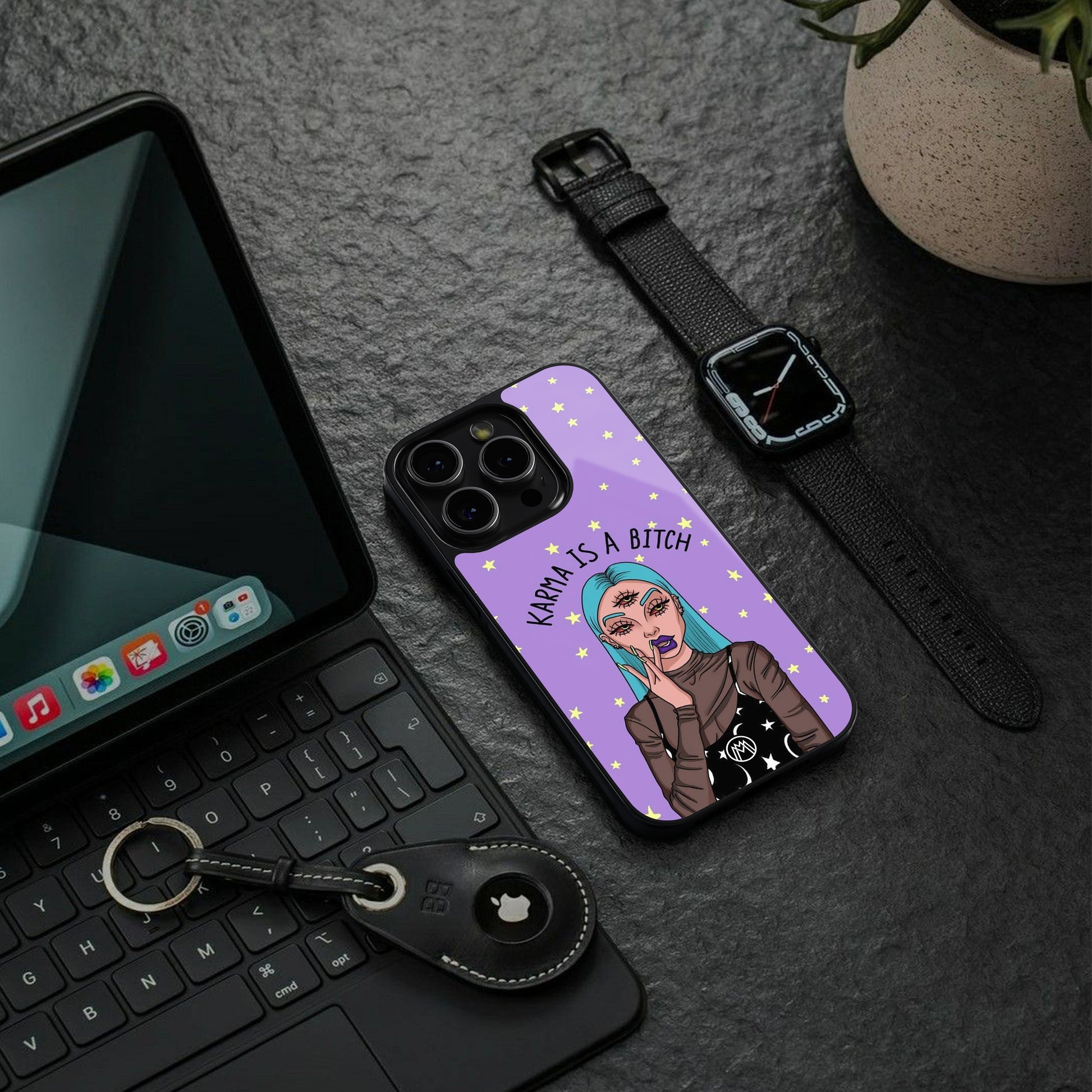 karma is a bitch back phone cover | glass case for iphone 16 pro max