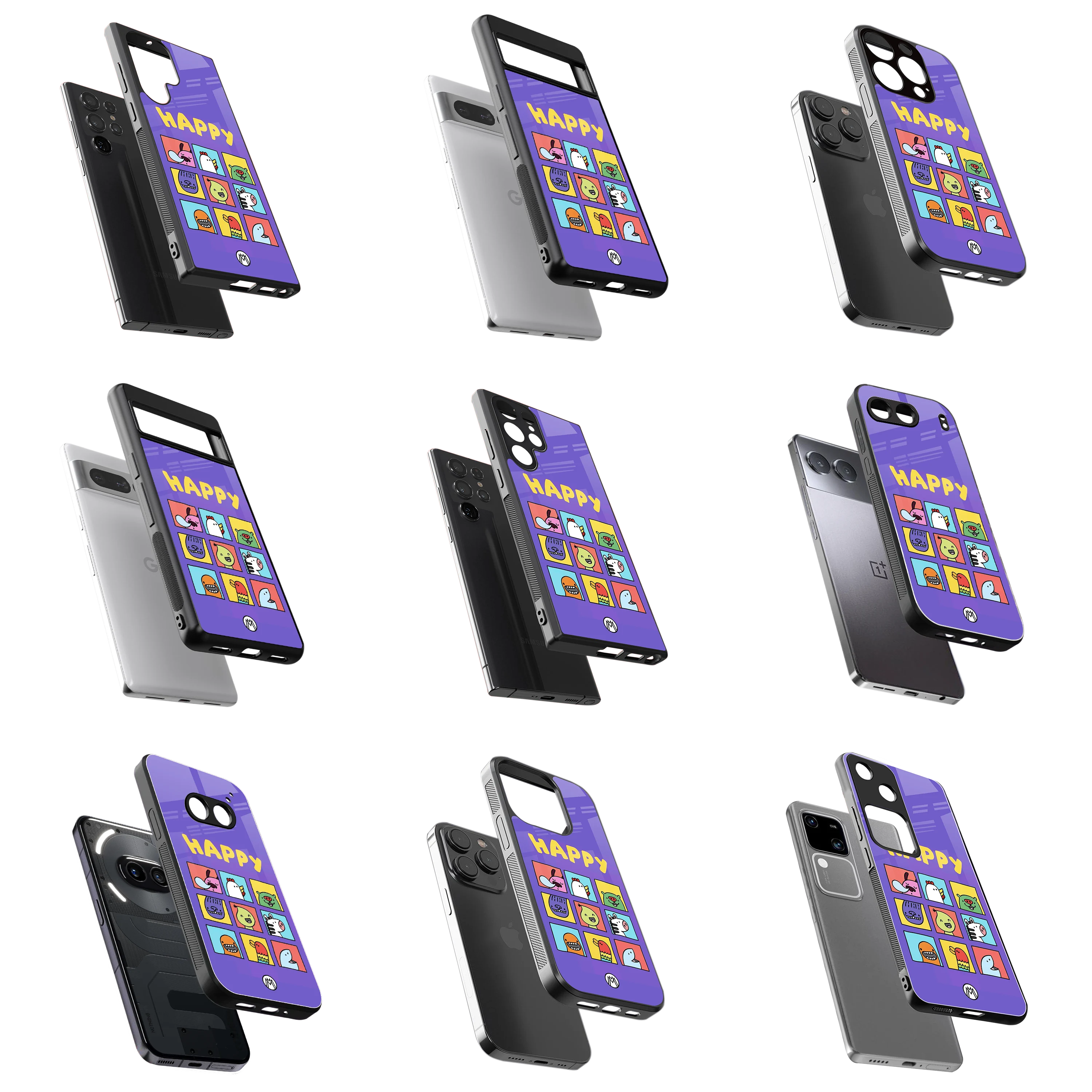 Durable Glass Back Mobile Case for iPhone, Samsung, OnePlus, Google Pixel, Redmi, Vivo, Oppo
