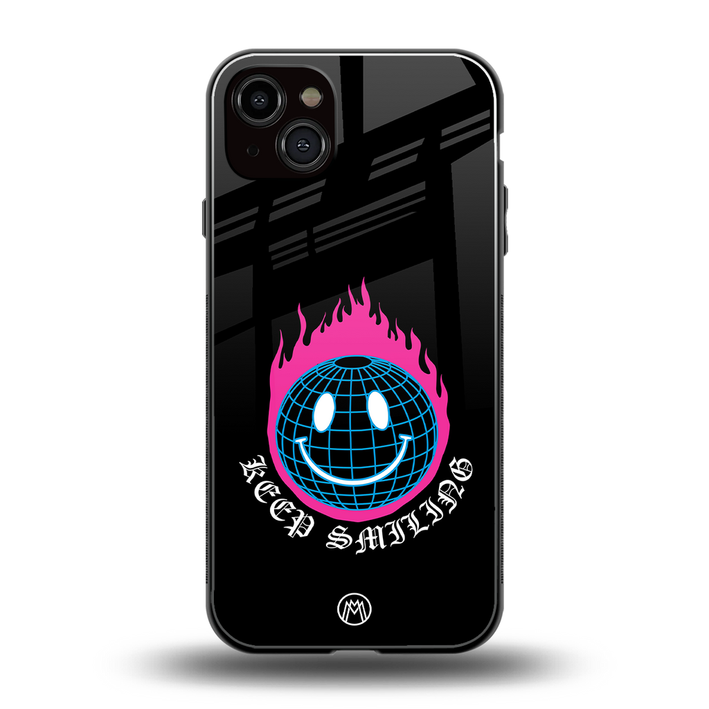 keep smiling back phone cover | glass case for iphone 15 plus