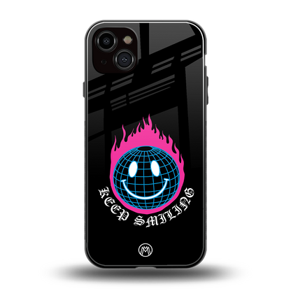keep smiling back phone cover | glass case for iphone 14 plus