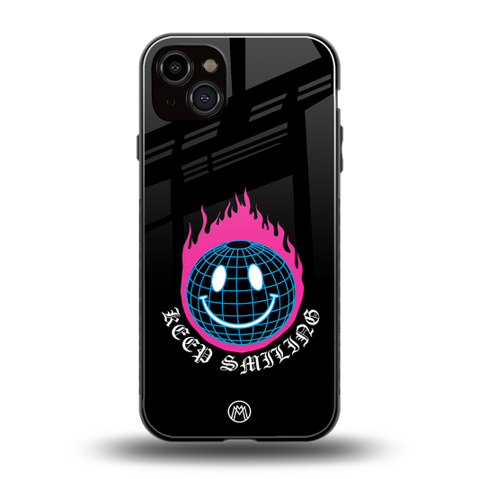 keep smiling back phone cover | glass case for iphone 14 plus