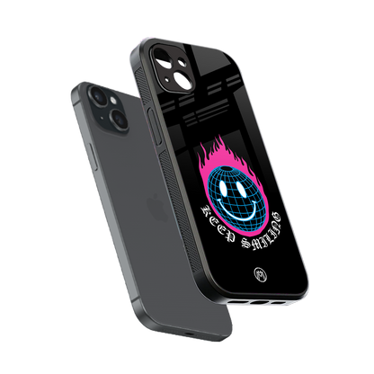 keep smiling back phone cover | glass case for iphone 14 plus