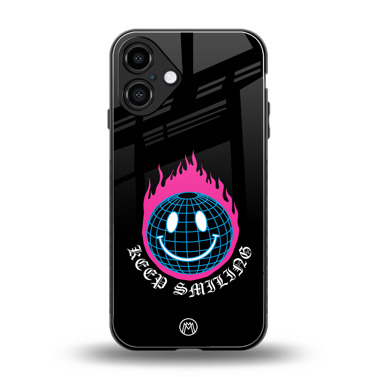 keep smiling back phone cover | glass case for iphone 16 plus