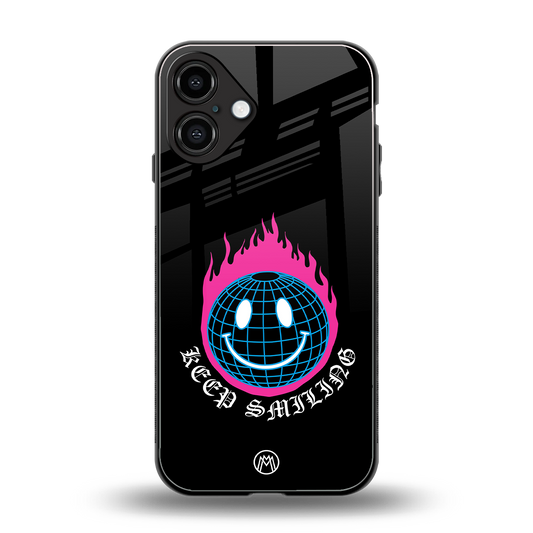 keep smiling back phone cover | glass case for iphone 16 plus