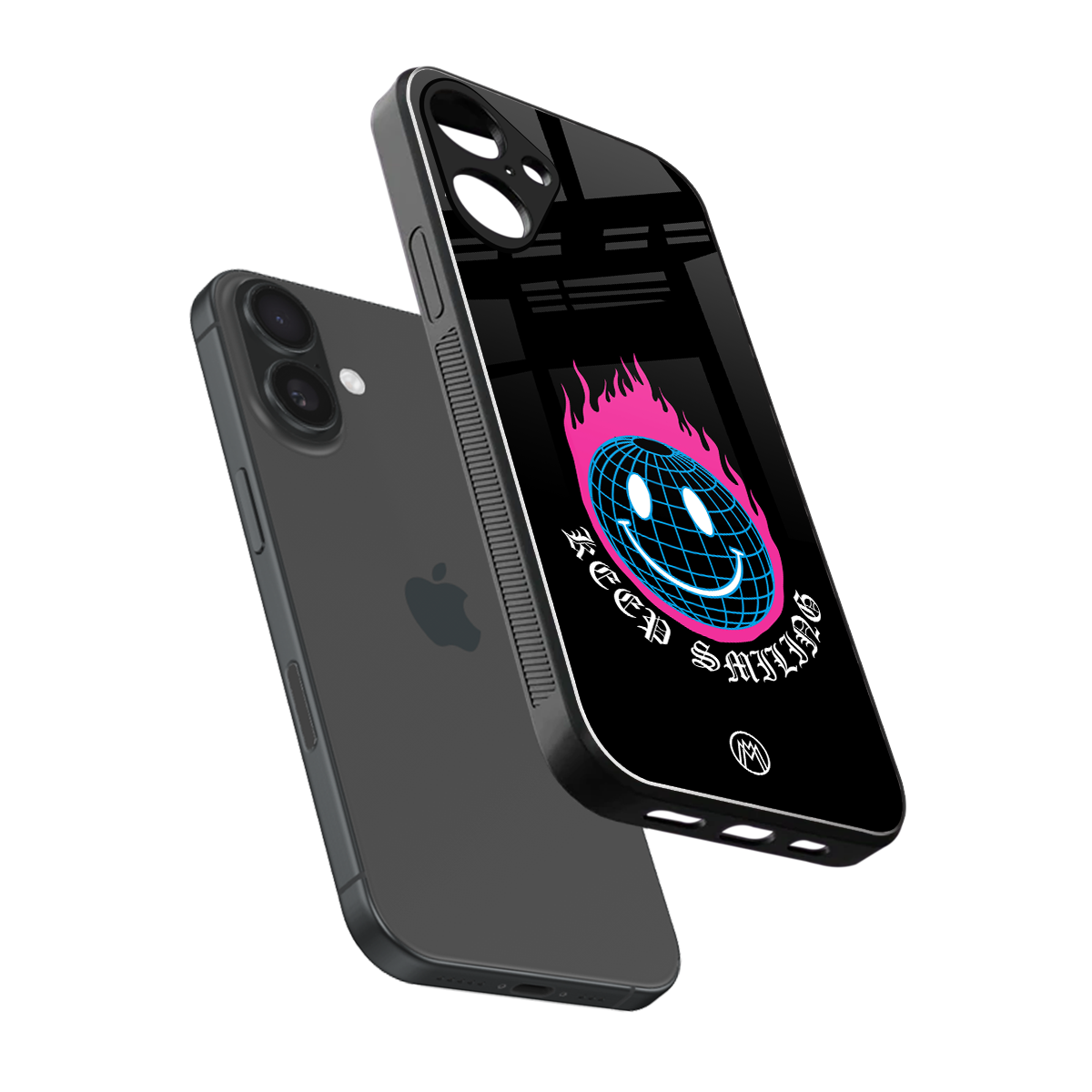 keep smiling back phone cover | glass case for iphone 16 plus