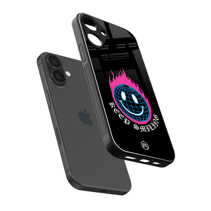 keep smiling back phone cover | glass case for iphone 16 plus