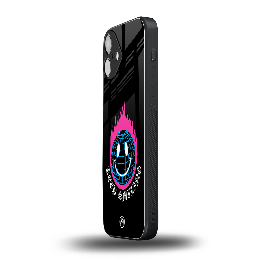 keep smiling back phone cover | glass case for iphone 16 plus