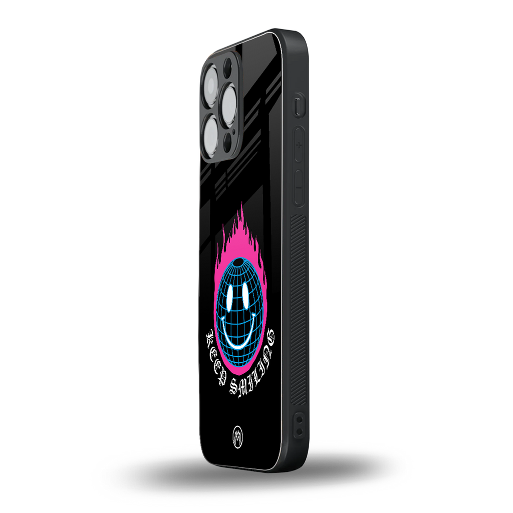 keep smiling back phone cover | glass case for iphone 16 pro max