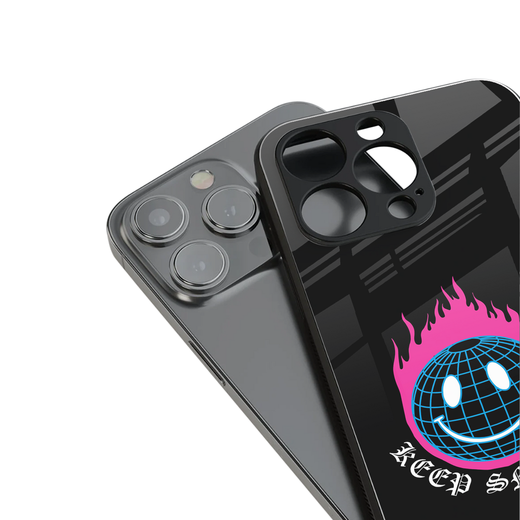 keep smiling back phone cover | glass case for iphone 16 pro max
