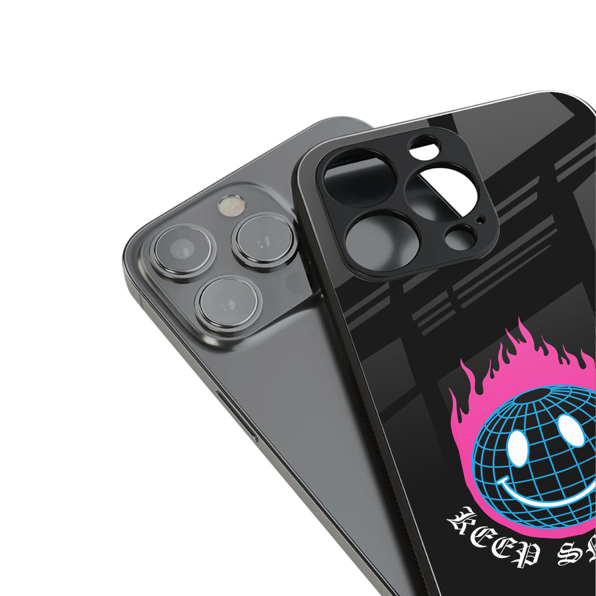 keep smiling back phone cover | glass case for iphone 15 plus